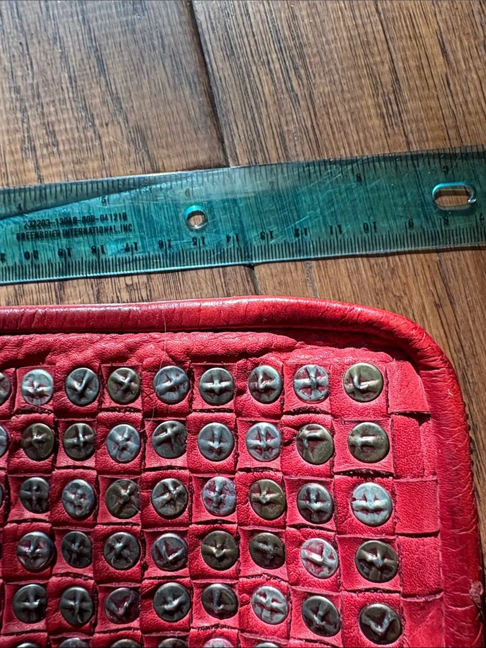 Platinia Red Studded Leather Wristlet Wallet